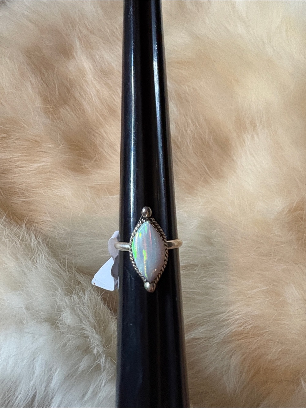 Sterling Silver Marquise Opal Ring - White Opal